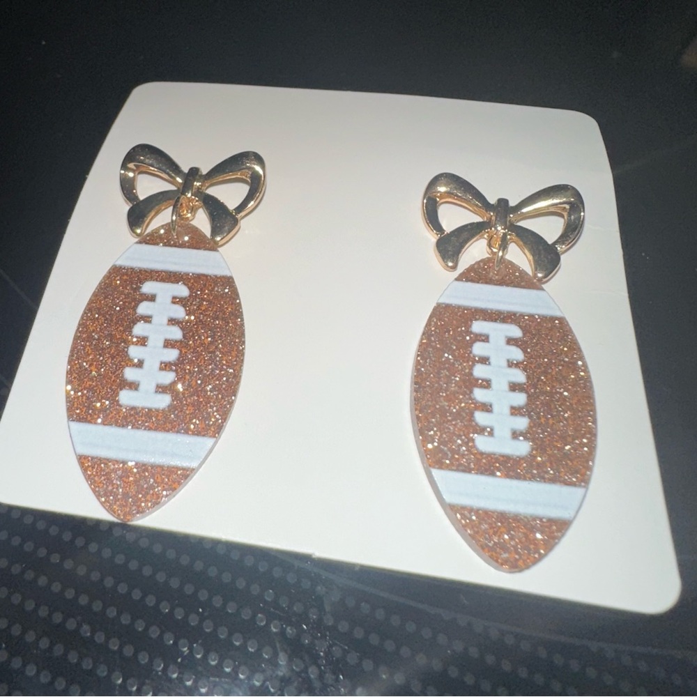 Brown and White Football Jewelry with Bow Accents